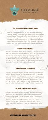 Third Eye Blind Productions stands out among talent management agencies. We specialize in representing and guiding top talent to achieve their career goals. Our experienced team offers personalized support, from career planning to brand building. Whether you're an artist or influencer, we’re here to help you succeed. Contact Third Eye Blind Productions today to take your career to the next level with expert management.

https://thirdeyeblindproductions.com/top-talent-management-agency/